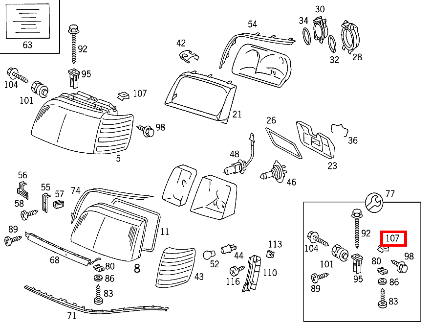 Clipsmutter GEHAEUSE,OBEN RECHTS S 350 Turbodiesel 140