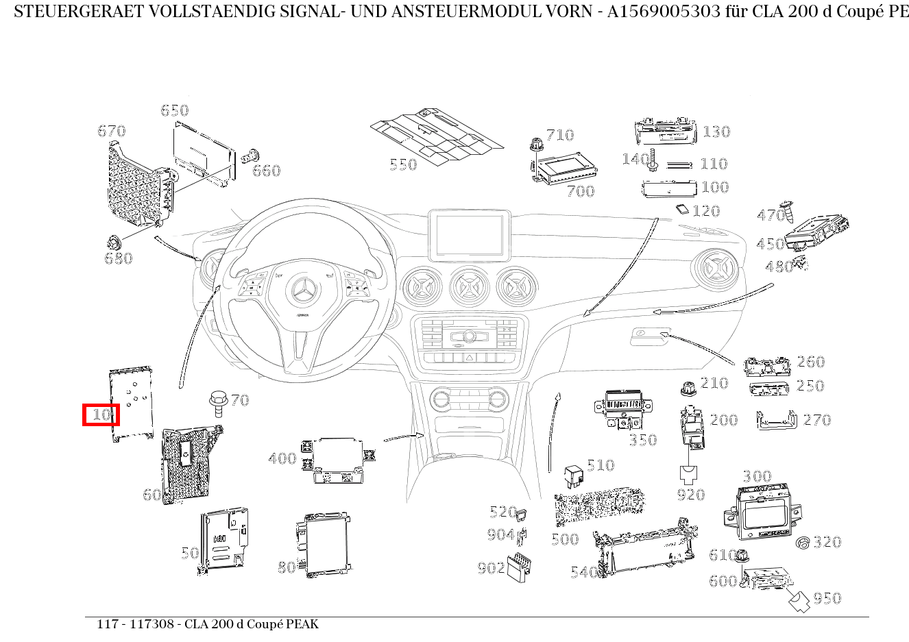 Steuergerät vollständig SIGNAL- UND ANSTEUERMODUL VORN CLA 200 d Coupé PEAK 117