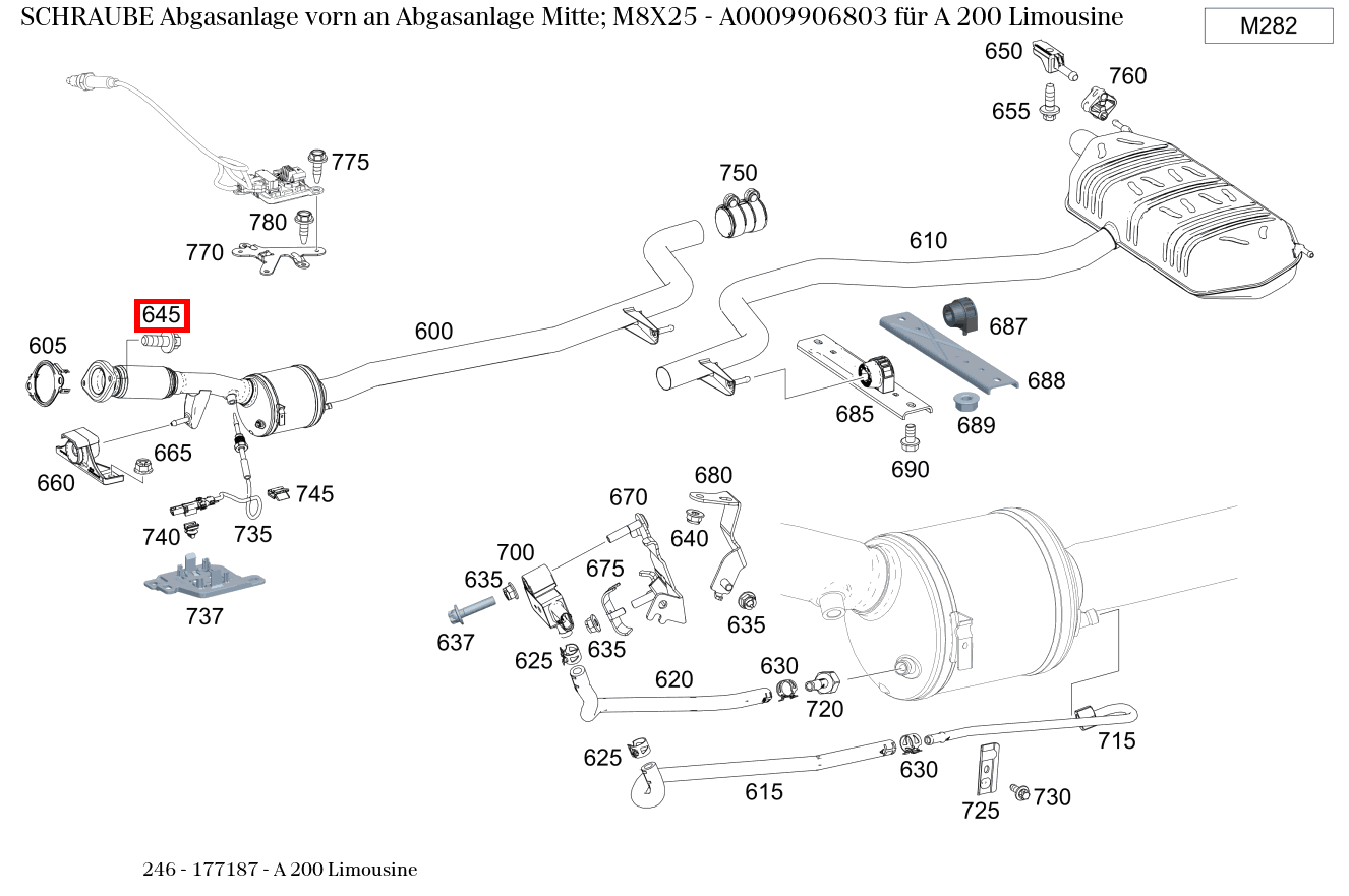 Schraube Abgasanlage vorn an Abgasanlage Mitte; M8X25 A 200 Limousine 246