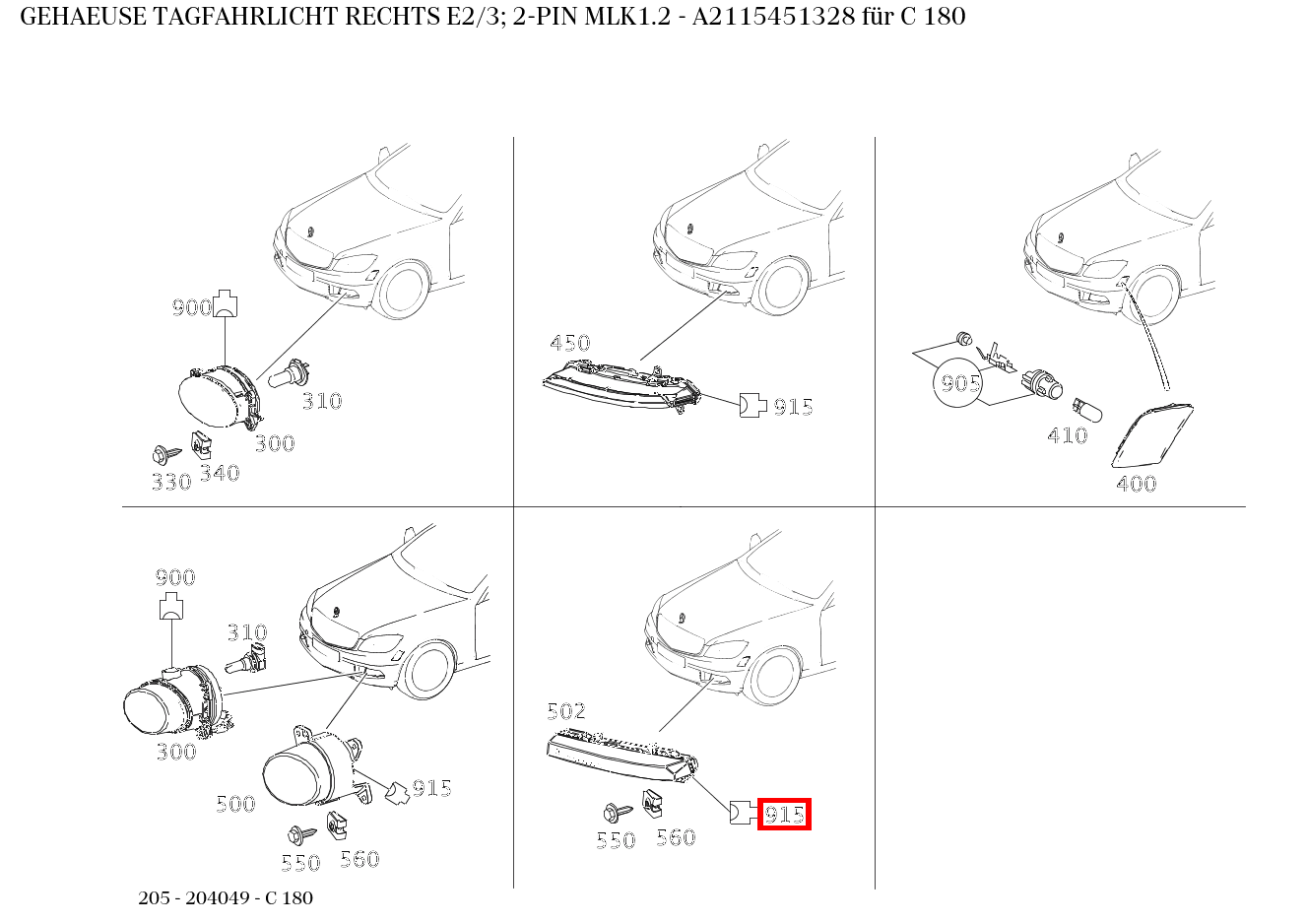 Gehäuse TAGFAHRLICHT RECHTS E2/3; 2-PIN MLK1.2 C 180 205 Gehäuse TAGFAHRLICHT RECHTS E2/3; 2-PIN MLK1.2 C 180 205