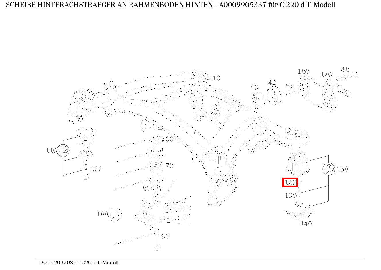 Scheibe HINTERACHSTRAEGER AN RAHMENBODEN HINTEN C 220 d T-Modell 205