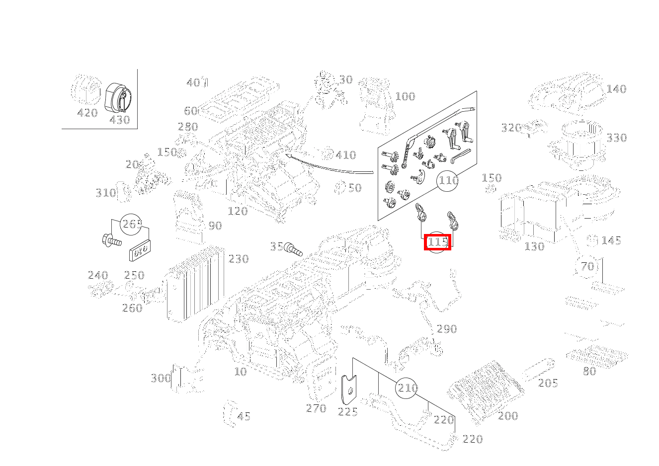 TEILESATZ BEDIENHEBEL TEILESATZ, FUSSRAUM LINKS UND RECHTS C 220 d T-Modell 205 TEILESATZ BEDIENHEBEL TEILESATZ, FUSSRAUM LINKS UND RECHTS C 220 d T-Modell 205