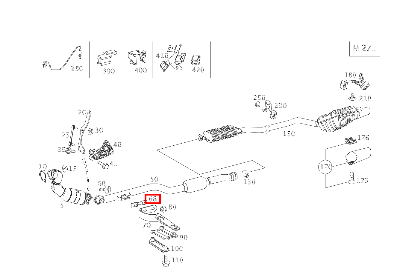 Platte Halter an Auspuffrohr vorn C180 BLUE EFF C 204 Platte Halter an Auspuffrohr vorn C180 BLUE EFF C 204