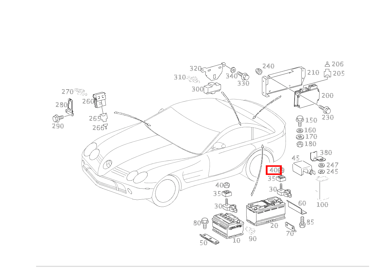 KUNSTSTOFFMUTTER PLUSPOL,STARTER UND BORDNETZBATTERIE SLR McLaren Roadster 199
