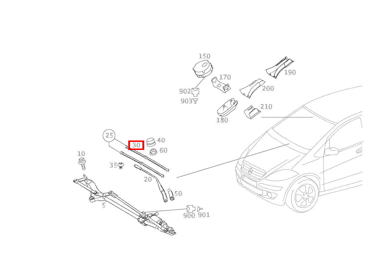 Wischerblatt LINKS A 200 Turbo Limousine 5-türig 169