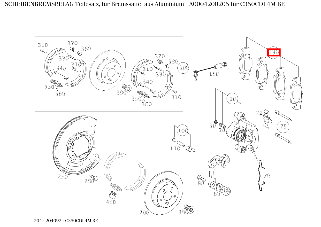 Scheibenbremsbelag Teilesatz, für Bremssattel aus Aluminium C350CDI 4M BE 204 Scheibenbremsbelag Teilesatz, für Bremssattel aus Aluminium C350CDI 4M BE 204