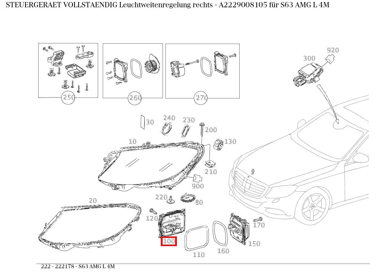 Steuergerät vollständig Leuchtweitenregelung rechts S63 AMG L 4M 222