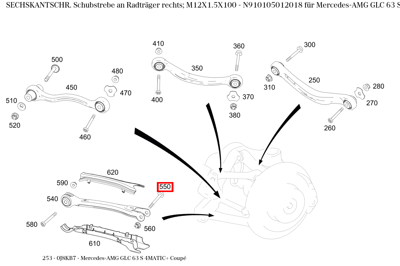 Sechskantschraube Schubstrebe an Radträger rechts; M12X1.5X100 Mercedes-AMG GLC 63 S 4MATIC+ Coupé 253 Sechskantschraube Schubstrebe an Radträger rechts; M12X1.5X100 Mercedes-AMG GLC 63 S 4MATIC+ Coupé 253