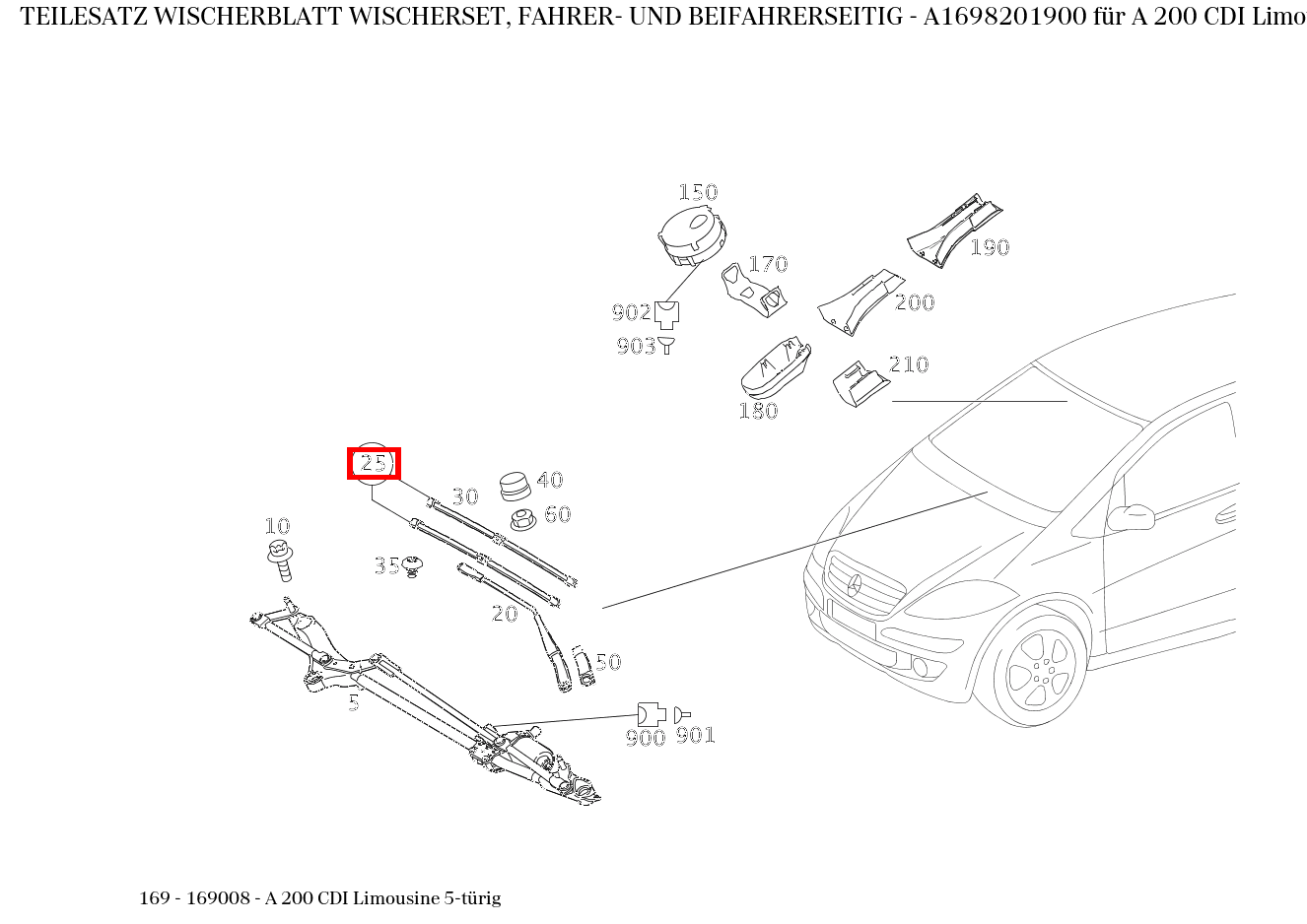 Teilesatz Wischerblatt WISCHERSET, FAHRER- UND BEIFAHRERSEITIG A 200 CDI Limousine 5-türig 169