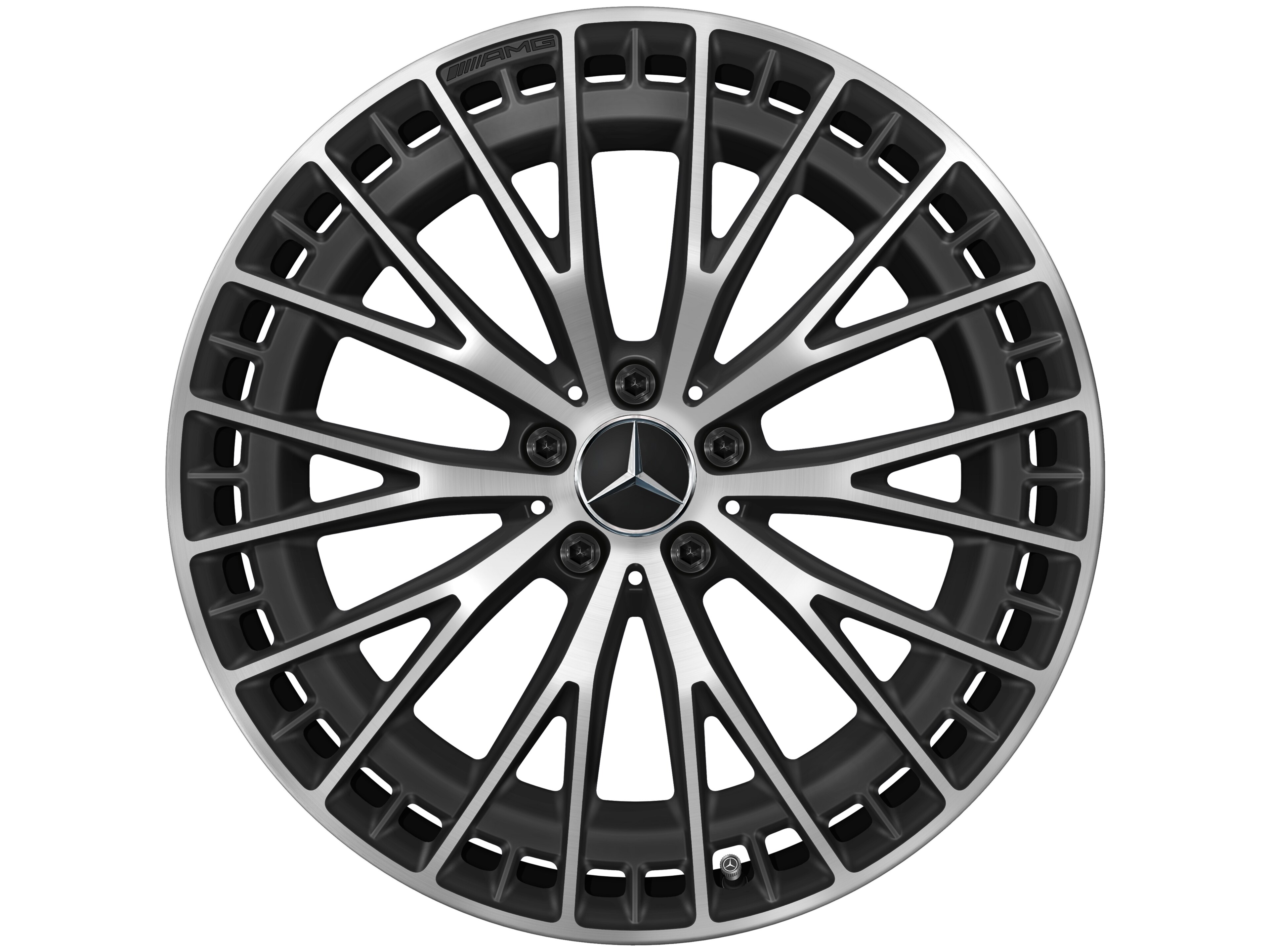 Mercedes-Benz - AMG Kreuzspeichen-Rad, 21 Zoll, 10 J x 21 ET 24, schwarz matt, glanzgedreht