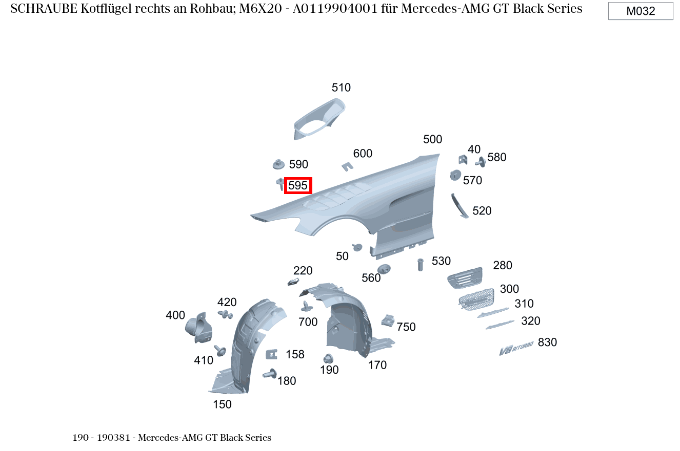 Schraube Kotflügel rechts an Rohbau; M6X20 Mercedes-AMG GT Black Series 190