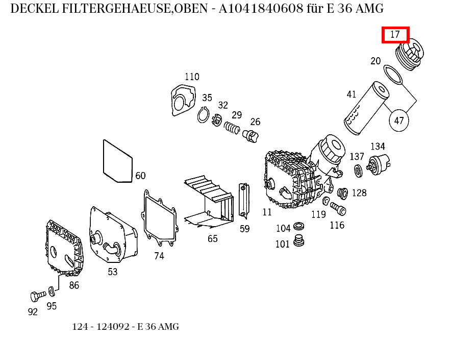 Deckel FILTERGEHAEUSE,OBEN E 36 AMG 124