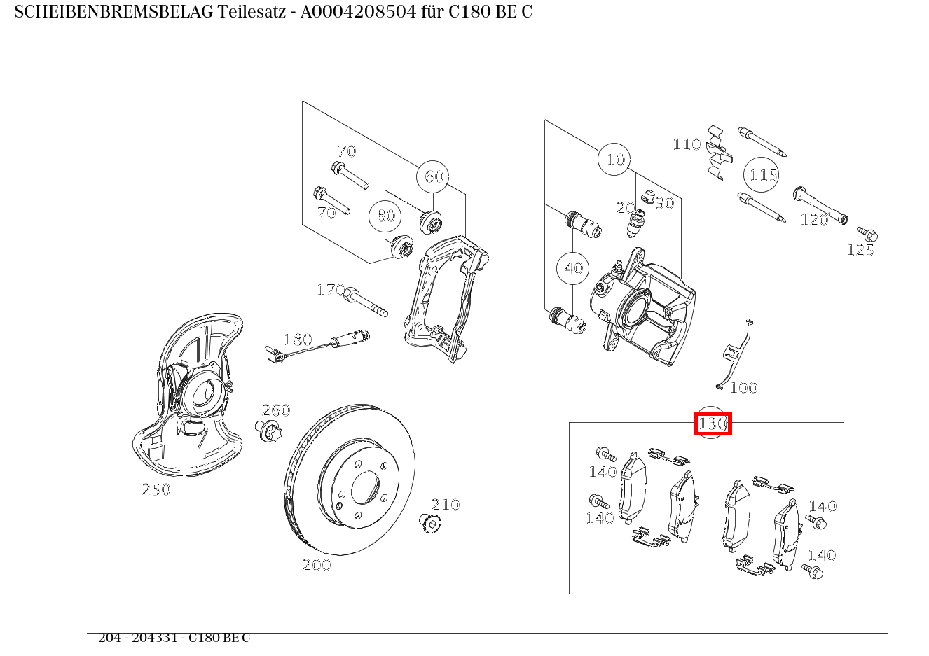 Scheibenbremsbelag Teilesatz C180 BE C 204