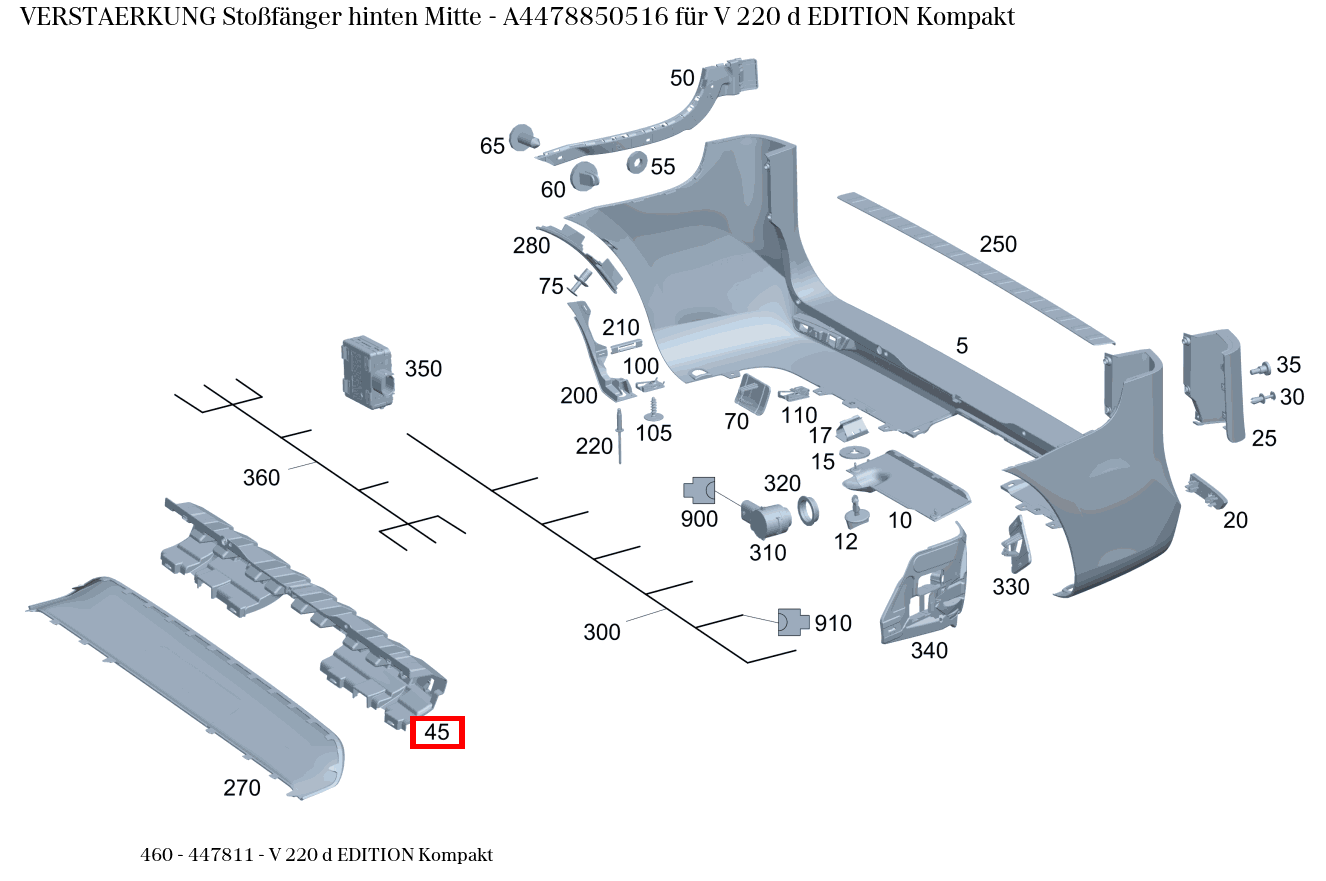 Verstärkung Stoßfänger hinten Mitte V 220 d EDITION Kompakt 460