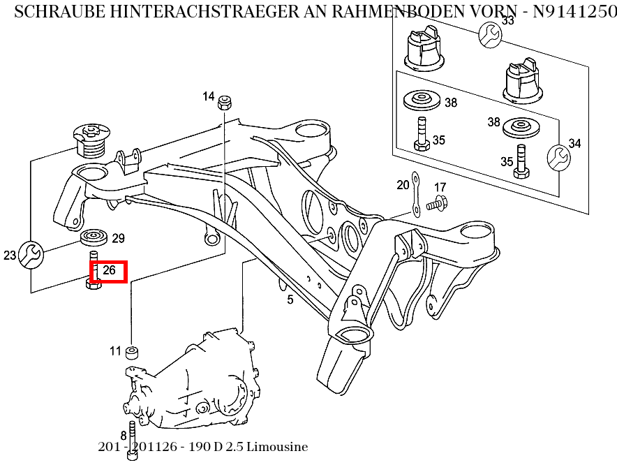 Schraube HINTERACHSTRAEGER AN RAHMENBODEN VORN 190 D 2.5 Limousine 201 Schraube HINTERACHSTRAEGER AN RAHMENBODEN VORN 190 D 2.5 Limousine 201