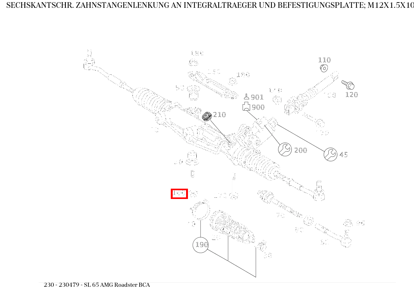 Sechskantschraube ZAHNSTANGENLENKUNG AN INTEGRALTRAEGER UND BEFESTIGUNGSPLATTE; M12X1.5X100 SL 65 AMG Roadster BCA 230 Sechskantschraube ZAHNSTANGENLENKUNG AN INTEGRALTRAEGER UND BEFESTIGUNGSPLATTE; M12X1.5X100 SL 65 AMG Roadster BCA 230