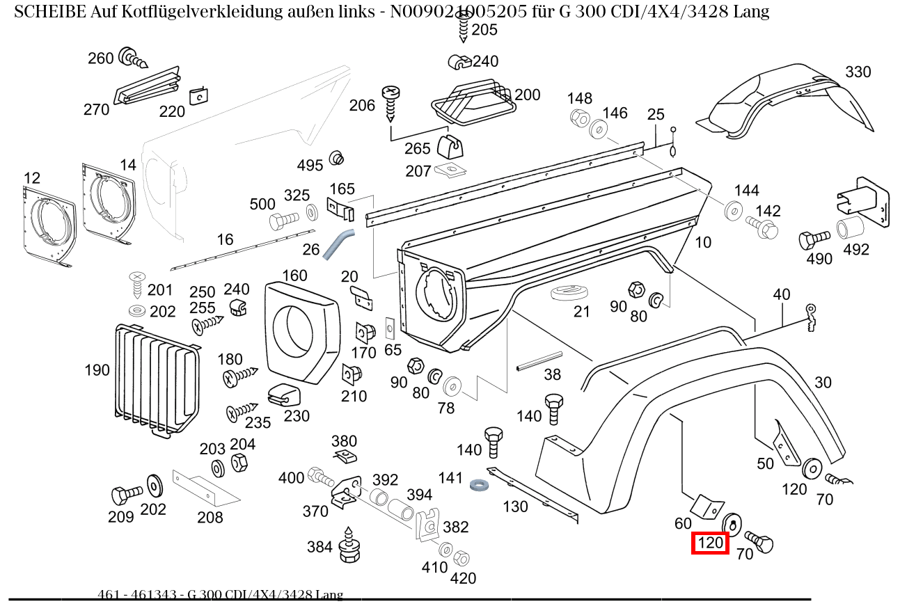 Scheibe Auf Kotflügelverkleidung außen links G 300 CDI/4X4/3428 Lang 461 Scheibe Auf Kotflügelverkleidung außen links G 300 CDI/4X4/3428 Lang 461