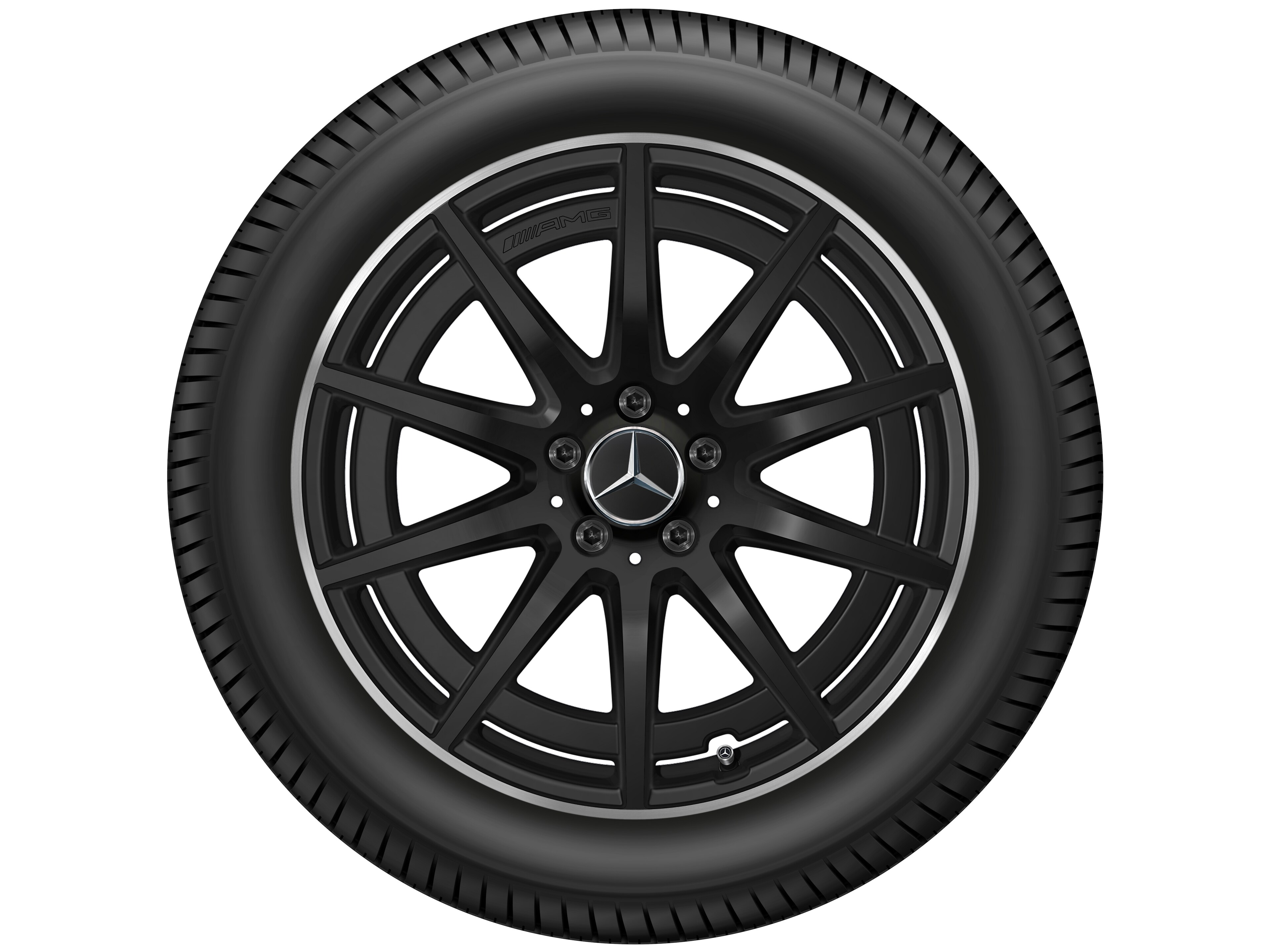 Mercedes-Benz - AMG 10-Speichen-Rad, 19 Zoll, 8 J x 19 ET 49, schwarz matt, Felgenhorn glanzgedreht