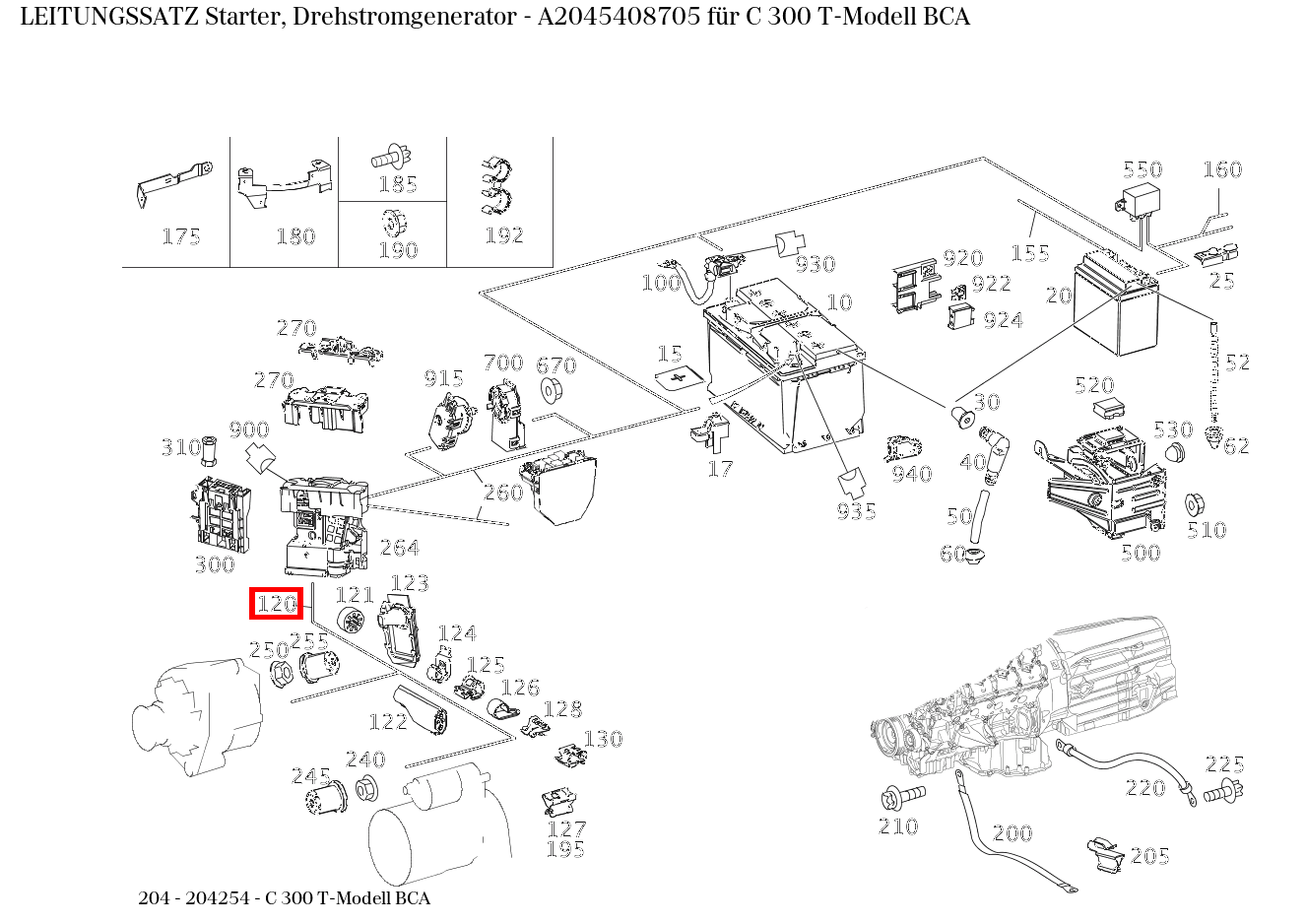 Leitungssatz Starter, Drehstromgenerator für C-Klasse 204 kaufen 
