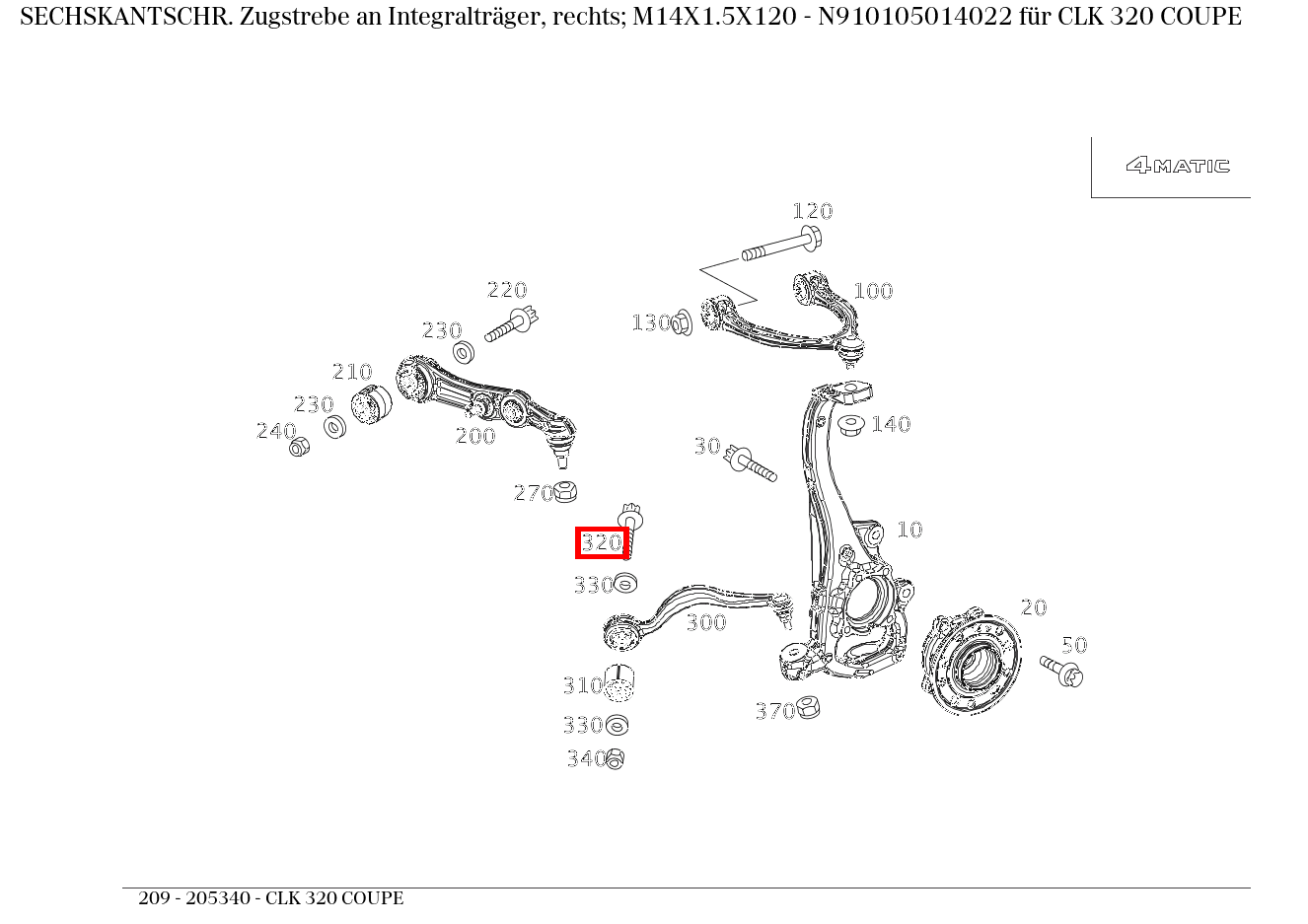 Sechskantschraube FUEHRUNGSLAGER AN RAHMEN RECHTS; M14X1.5X120  