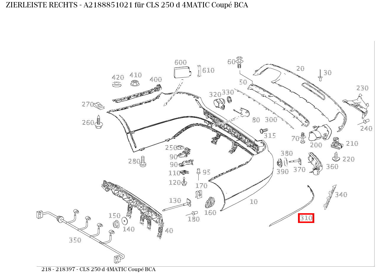Zierleiste RECHTS CLS 250 d 4MATIC Coupé BCA 218 Zierleiste RECHTS CLS 250 d 4MATIC Coupé BCA 218