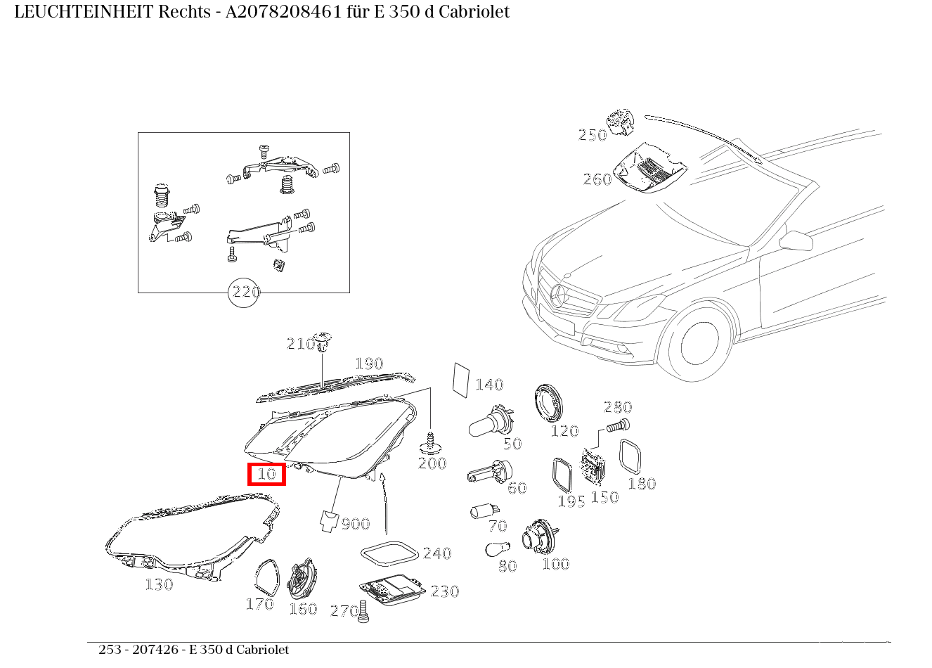 Leuchteinheit Rechts E 350 d Cabriolet 253