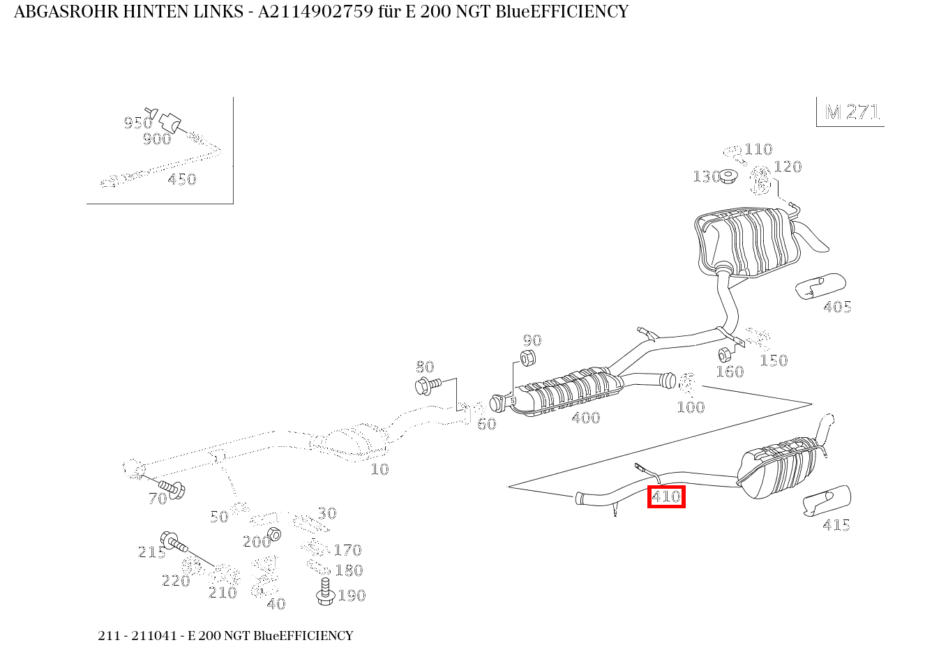Abgasrohr HINTEN LINKS E 200 NGT BlueEFFICIENCY 211