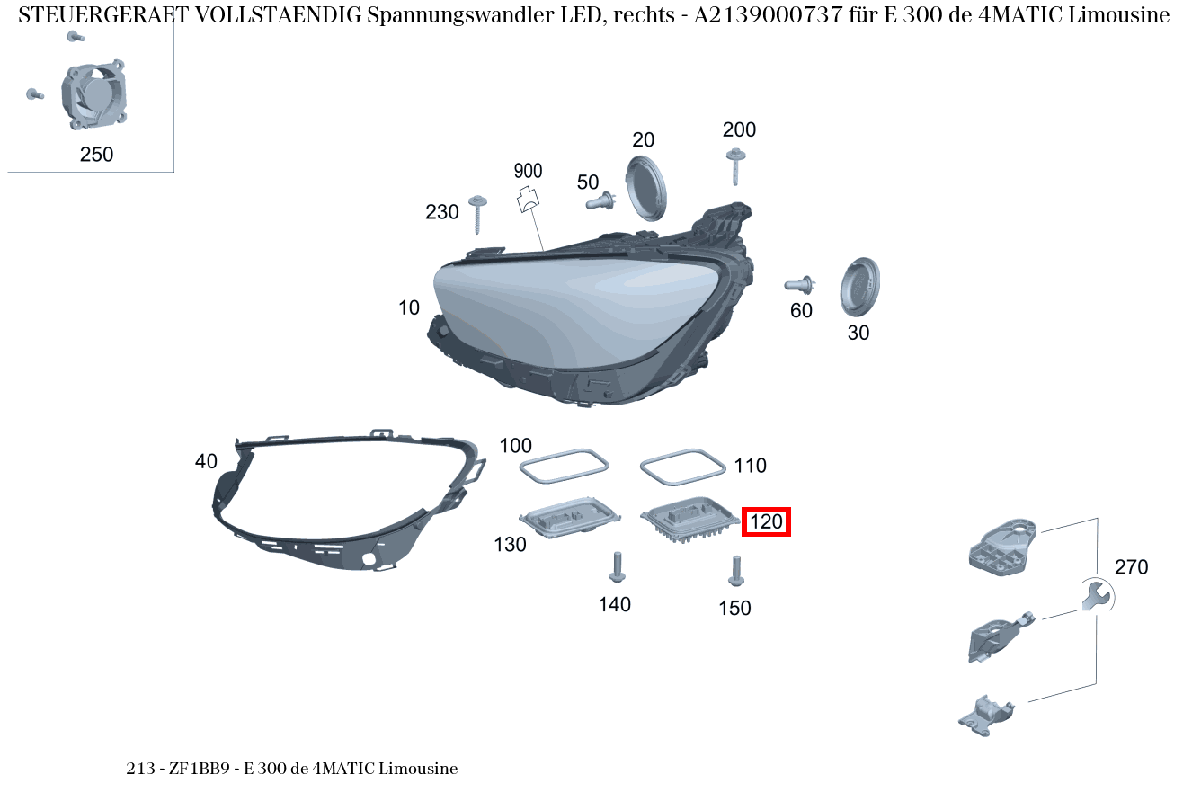 Steuergerät vollständig Spannungswandler LED, rechts E 300 de 4MATIC Limousine 213 Steuergerät vollständig Spannungswandler LED, rechts E 300 de 4MATIC Limousine 213