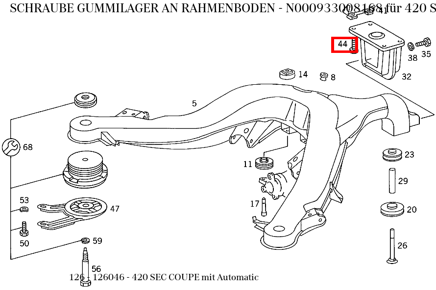 Schraube GUMMILAGER AN RAHMENBODEN 420 SEC COUPE mit Automatic 126