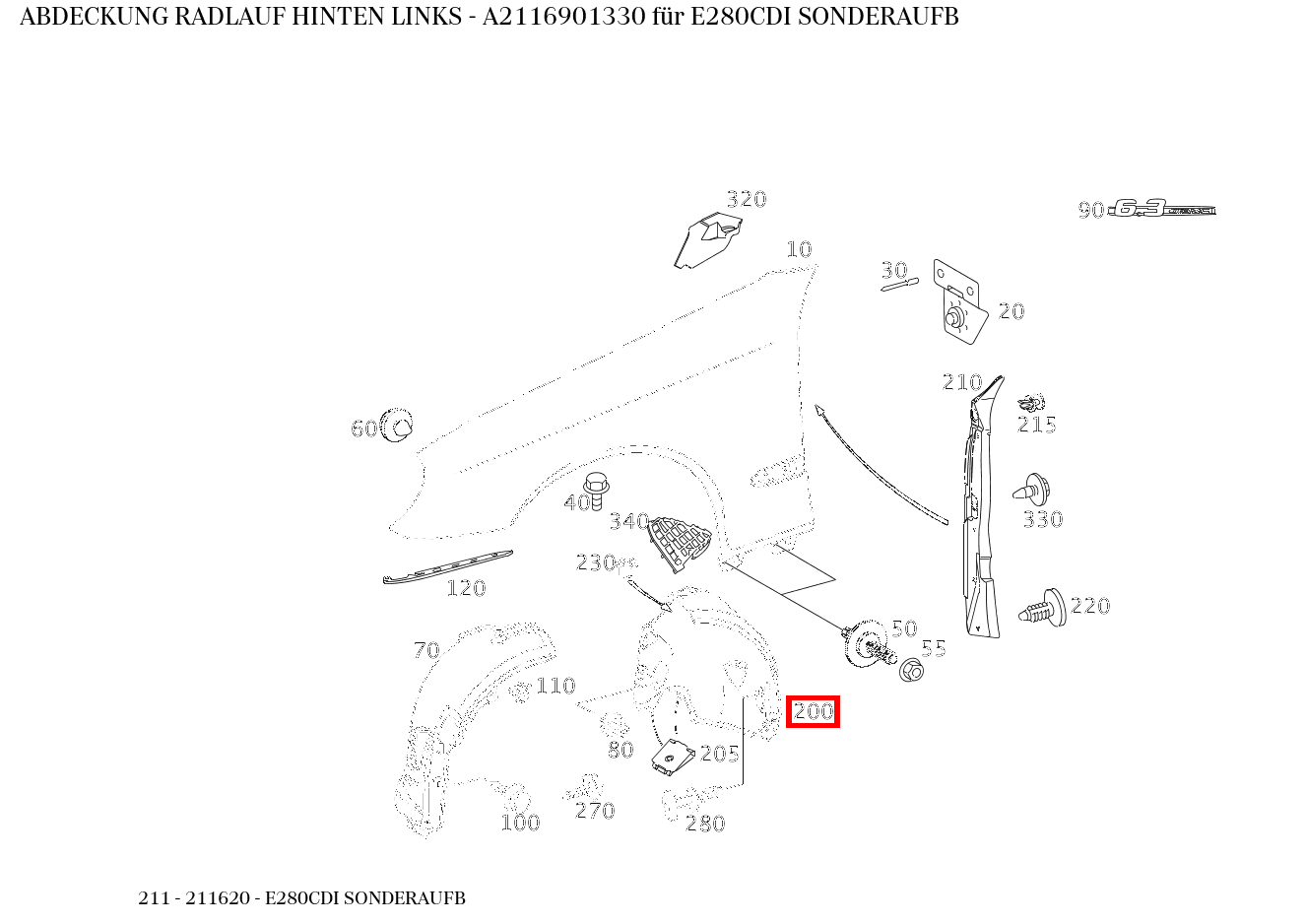 Abdeckung RADLAUF HINTEN LINKS E280CDI SONDERAUFB 211 Abdeckung RADLAUF HINTEN LINKS E280CDI SONDERAUFB 211