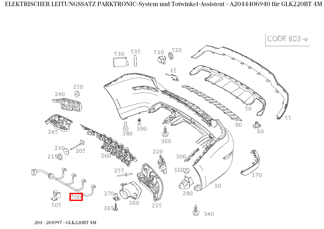 Elektrischer Leitungssatz PARKTRONIC-System und Totwinkel-Assistent GLK220BT 4M 204 Elektrischer Leitungssatz PARKTRONIC-System und Totwinkel-Assistent GLK220BT 4M 204
