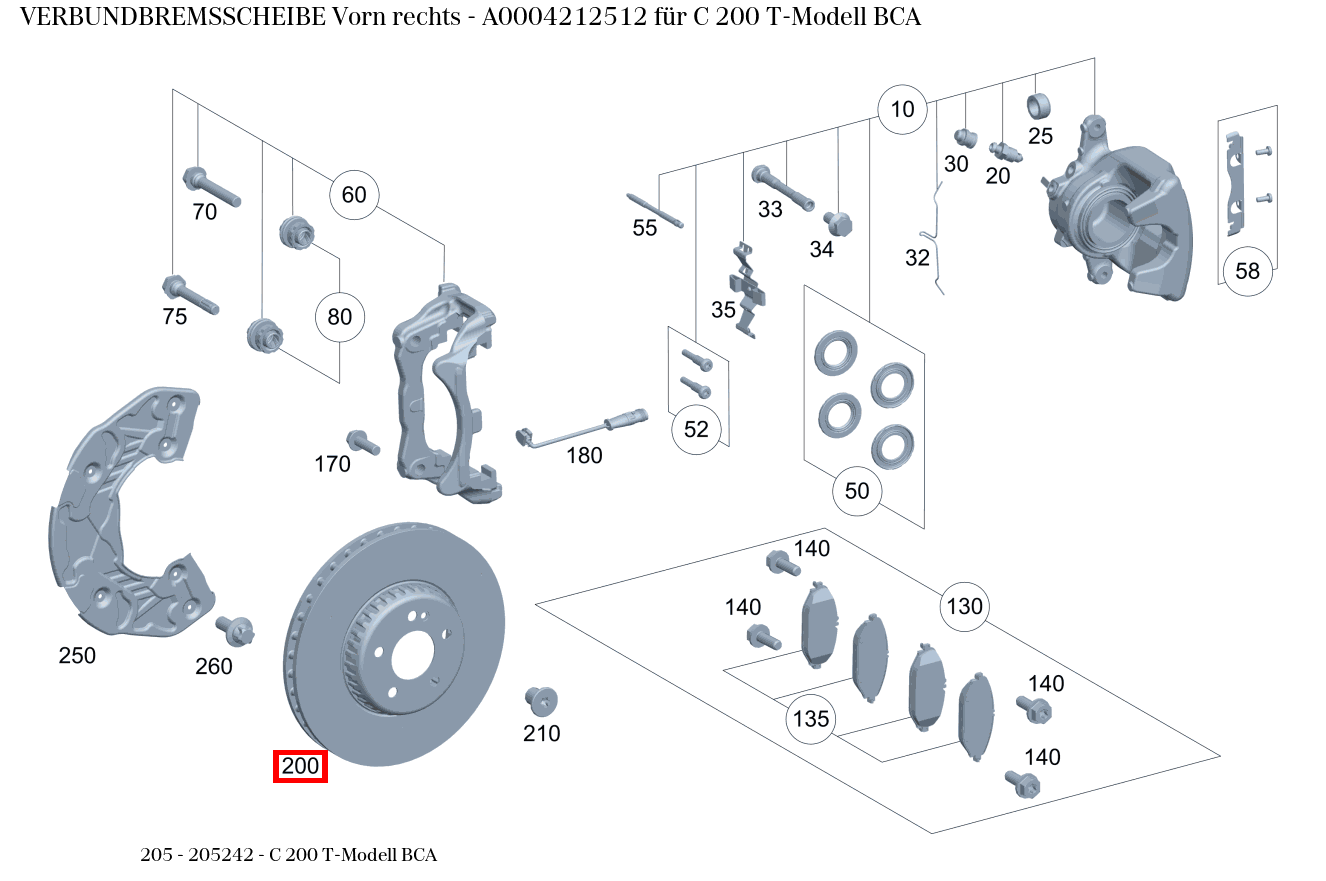Verbundbremsscheibe Vorn rechts C 200 T-Modell BCA 205 Verbundbremsscheibe Vorn rechts C 200 T-Modell BCA 205