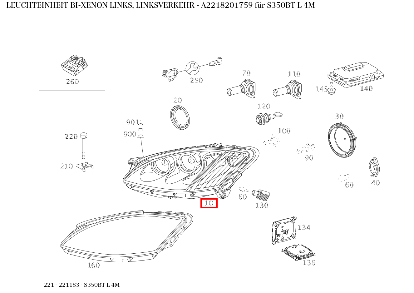 Leuchteinheit BI-XENON LINKS, LINKSVERKEHR S350BT L 4M 221
