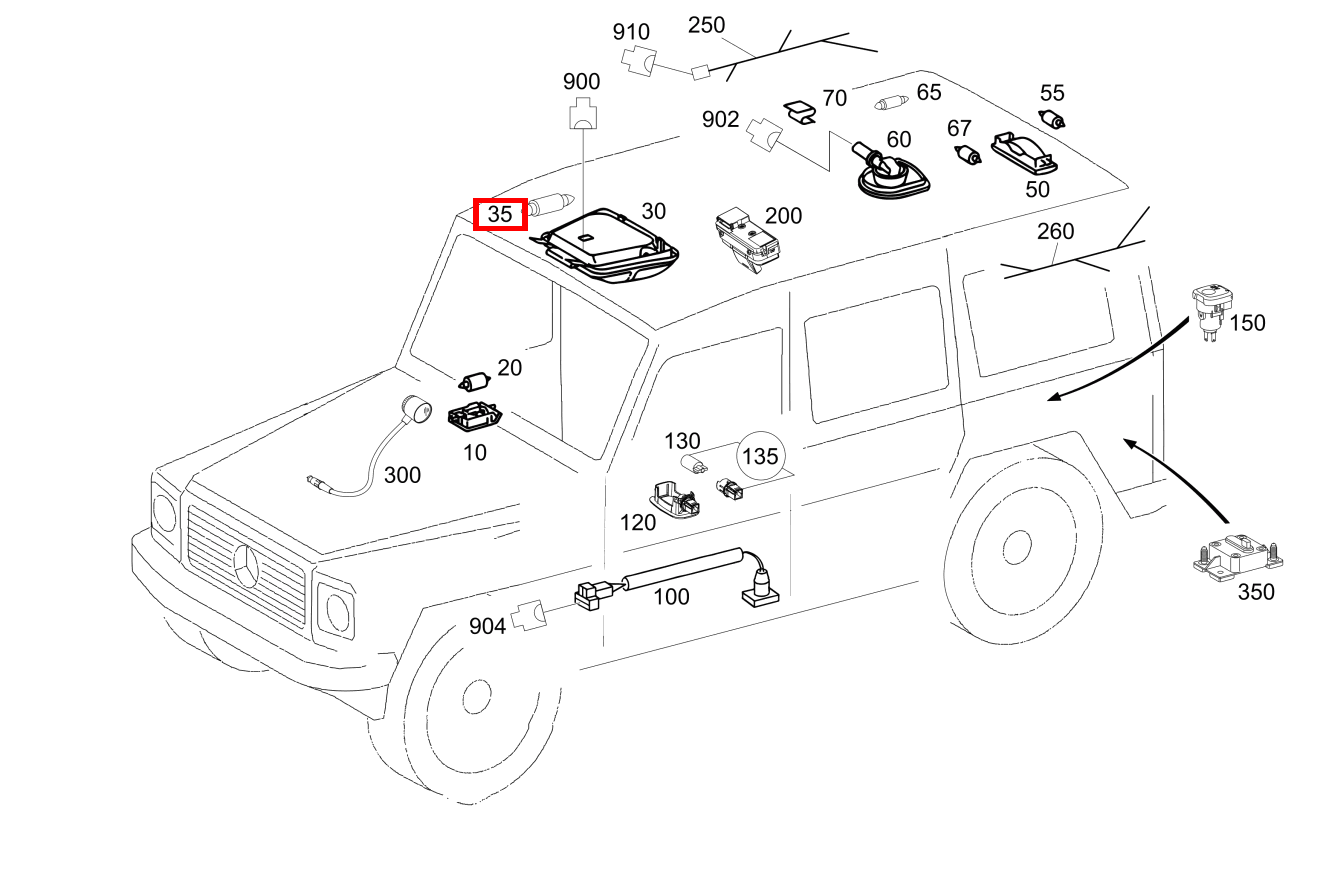 Glühlampe Dachbedieneinheit; 12V-6W G 500 Off-Roader lang BCA 463