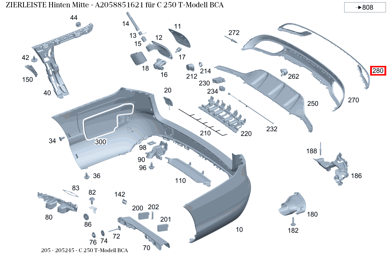 Zierleiste Hinten Mitte C 250 T-Modell BCA 205