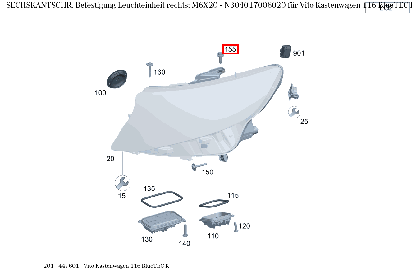 Sechskantschraube Befestigung Leuchteinheit rechts; M6X20 Vito Kastenwagen 116 BlueTEC K 201