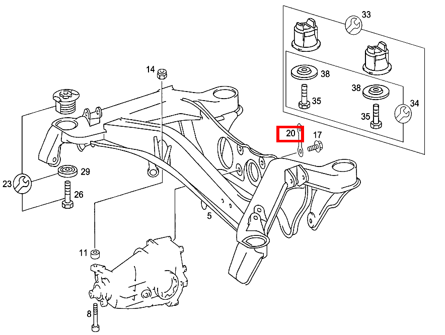 Sicherung ACHSGEHAEUSE AN HINTERACHSTRAEGER, HINTEN 190 D 2.5 Turbo 201