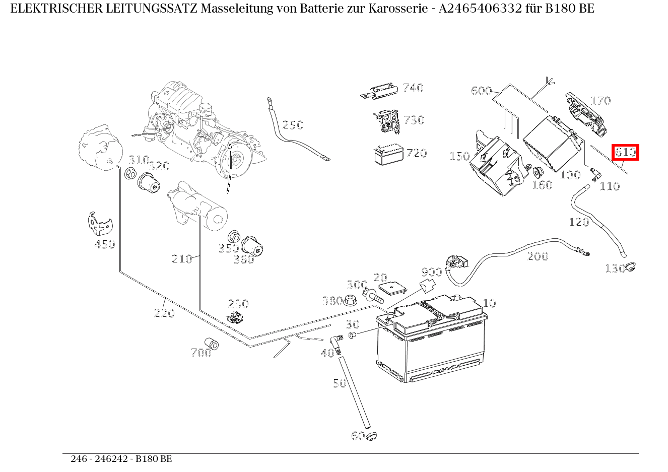 Elektrischer Leitungssatz Masseleitung von Batterie zur Karosserie B180 BE 246