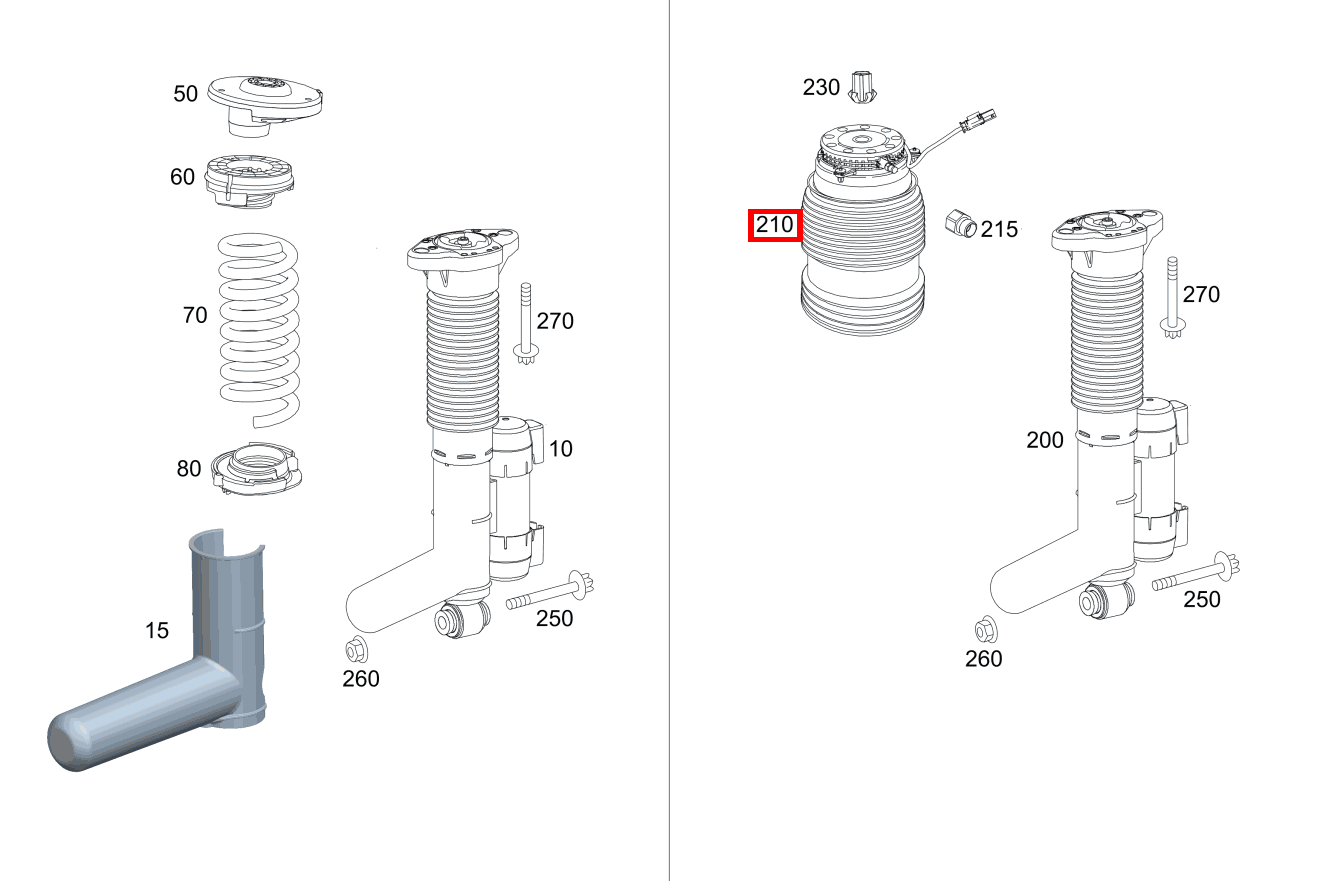Luftfeder Hinten links Mercedes-AMG GT 63 S E PERFORMANCE 290 Luftfeder Hinten links Mercedes-AMG GT 63 S E PERFORMANCE 290