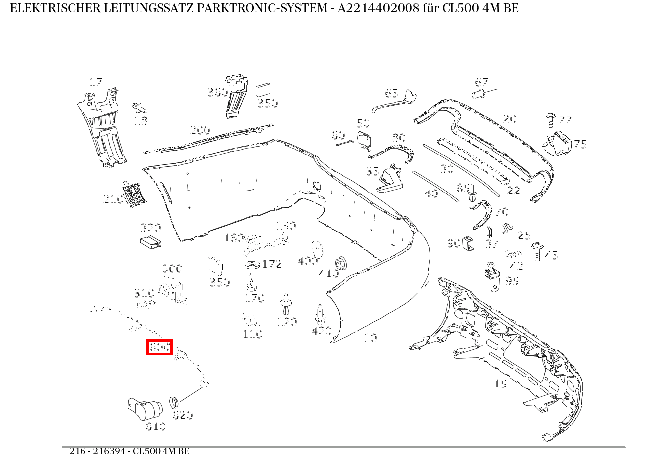 Elektrischer Leitungssatz PARKTRONIC-SYSTEM CL500 4M BE 216