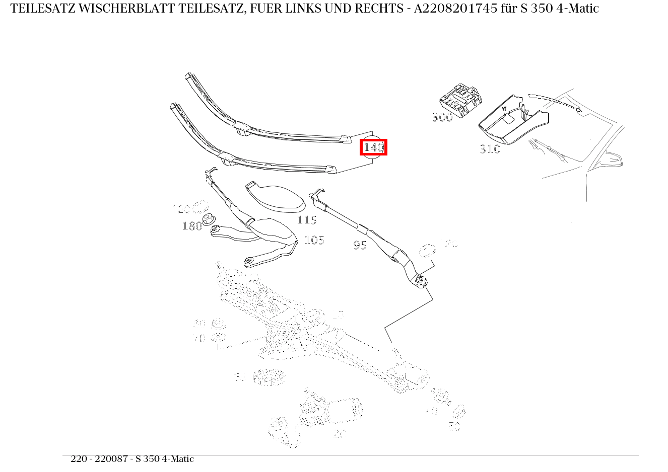 Teilesatz Wischerblatt TEILESATZ, FUER LINKS UND RECHTS S 350 4-Matic 220