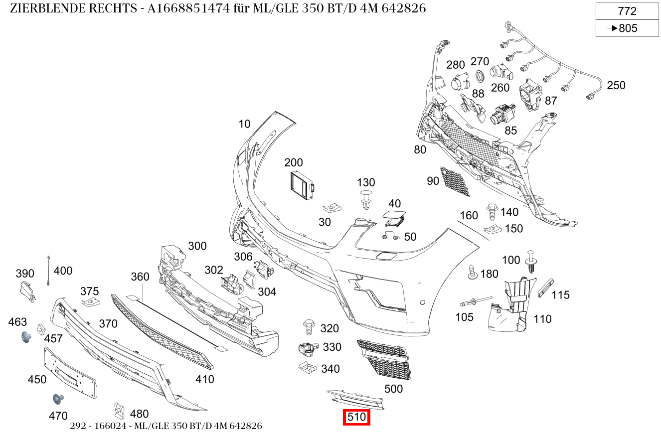 Zierblende RECHTS für GLE 292, M 166-Klasse kaufen