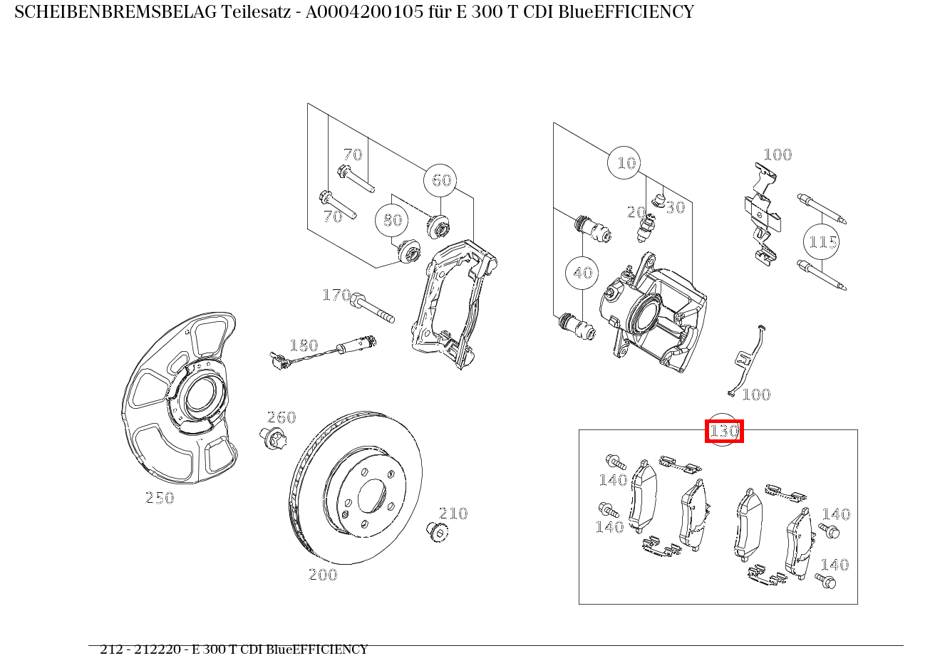 Scheibenbremsbelag Teilesatz E 300 T CDI BlueEFFICIENCY 212 Scheibenbremsbelag Teilesatz E 300 T CDI BlueEFFICIENCY 212
