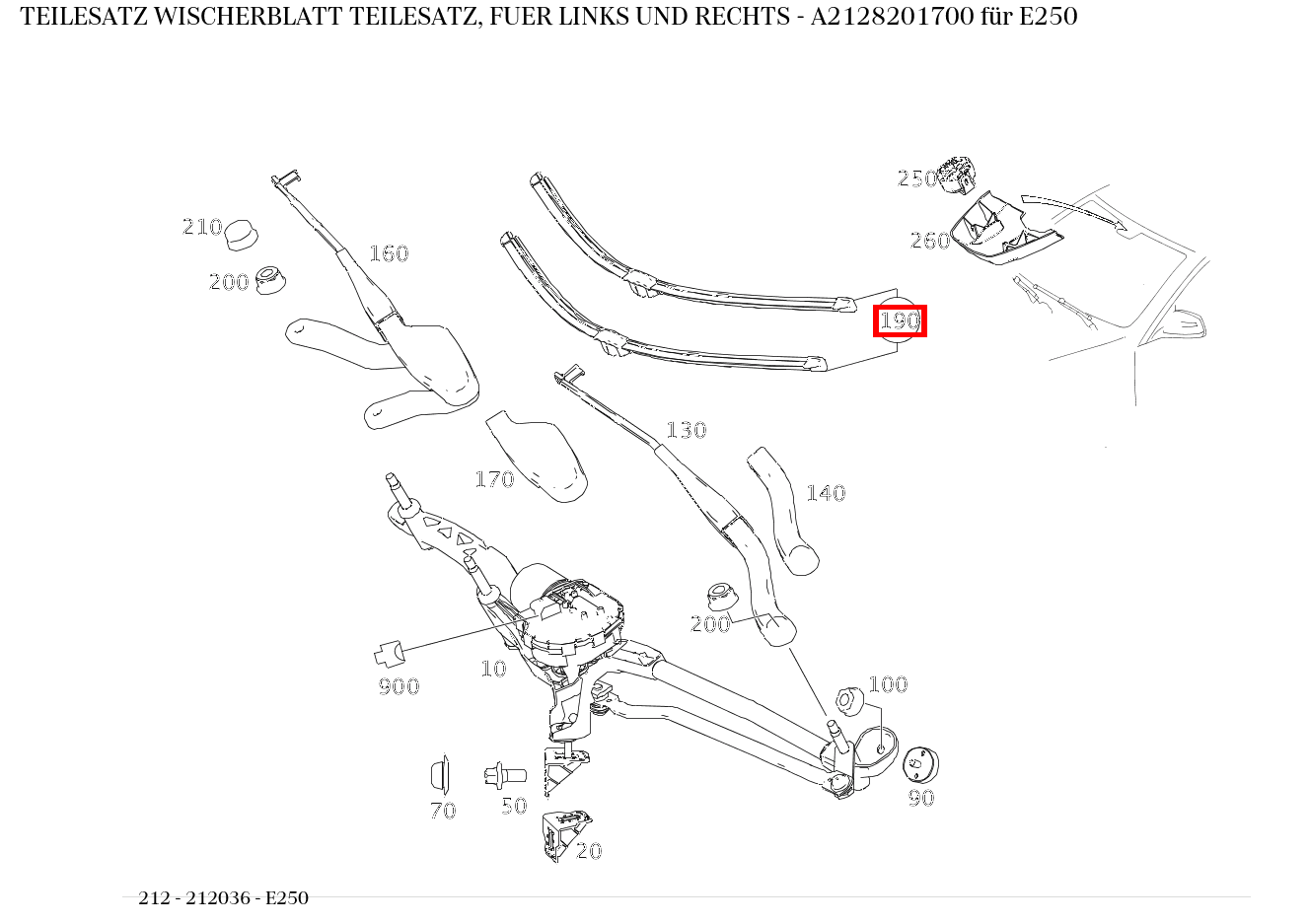 Teilesatz Wischerblatt TEILESATZ, FUER LINKS UND RECHTS E250 212