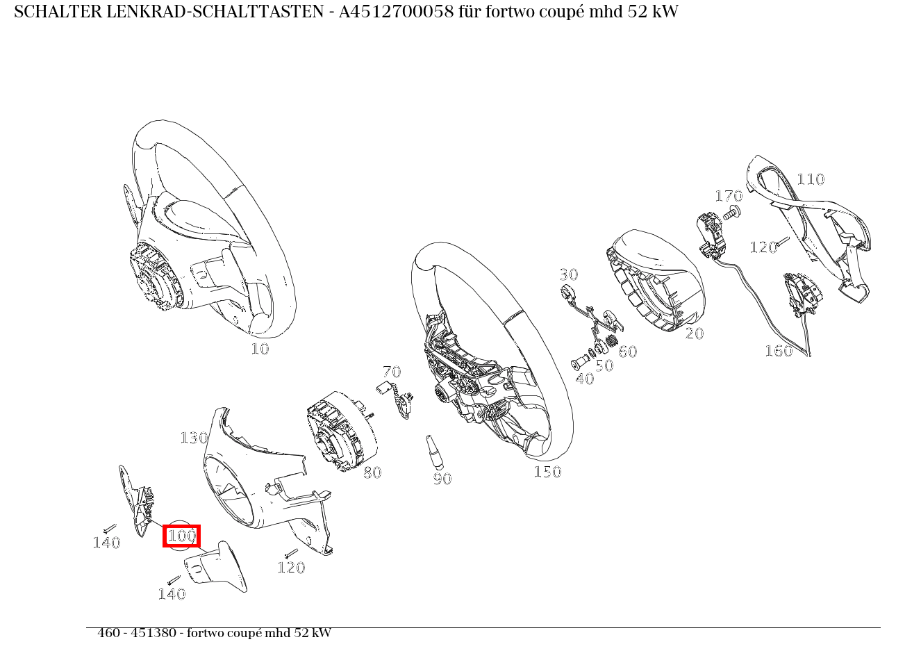 Schalter LENKRAD-SCHALTTASTEN fortwo coupé mhd 52 kW 460 Schalter LENKRAD-SCHALTTASTEN fortwo coupé mhd 52 kW 460