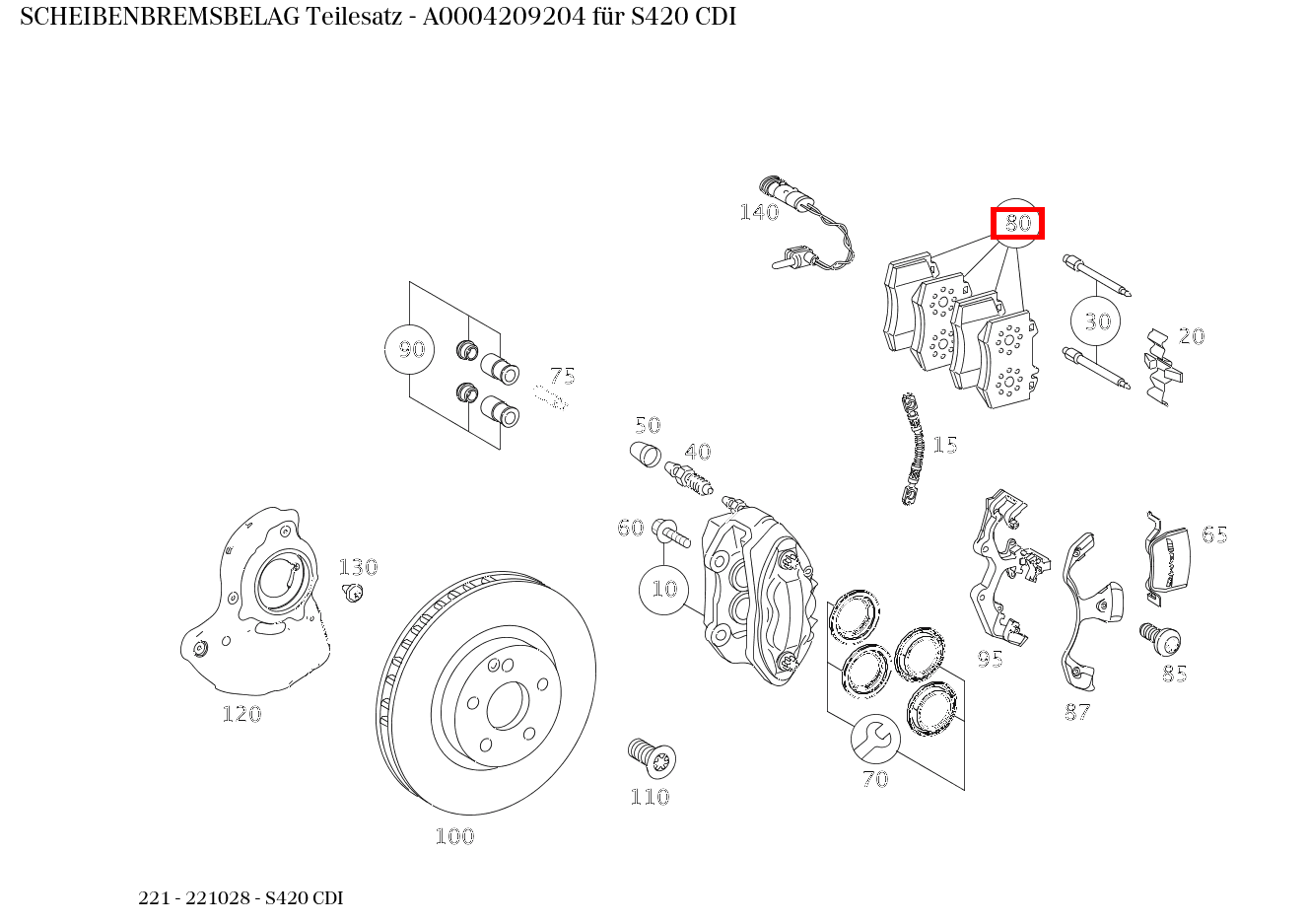 Scheibenbremsbelag Teilesatz S420 CDI 221