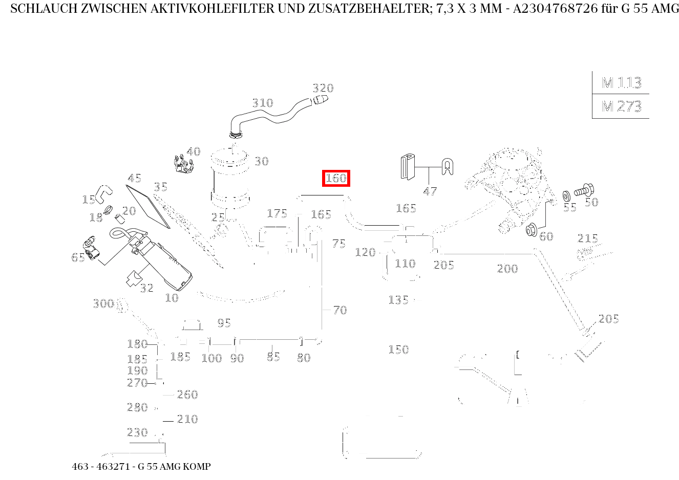Schlauch ZWISCHEN AKTIVKOHLEFILTER UND ZUSATZBEHAELTER; 7,3 X 3 MM G 55 AMG KOMP 463