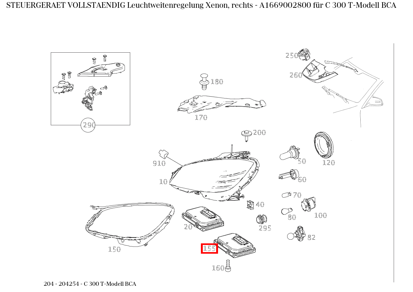 Steuergerät vollständig Leuchtweitenregelung Xenon, rechts C 300 T-Modell BCA 204