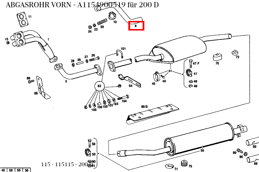 Abgasrohr VORN 200 D 115