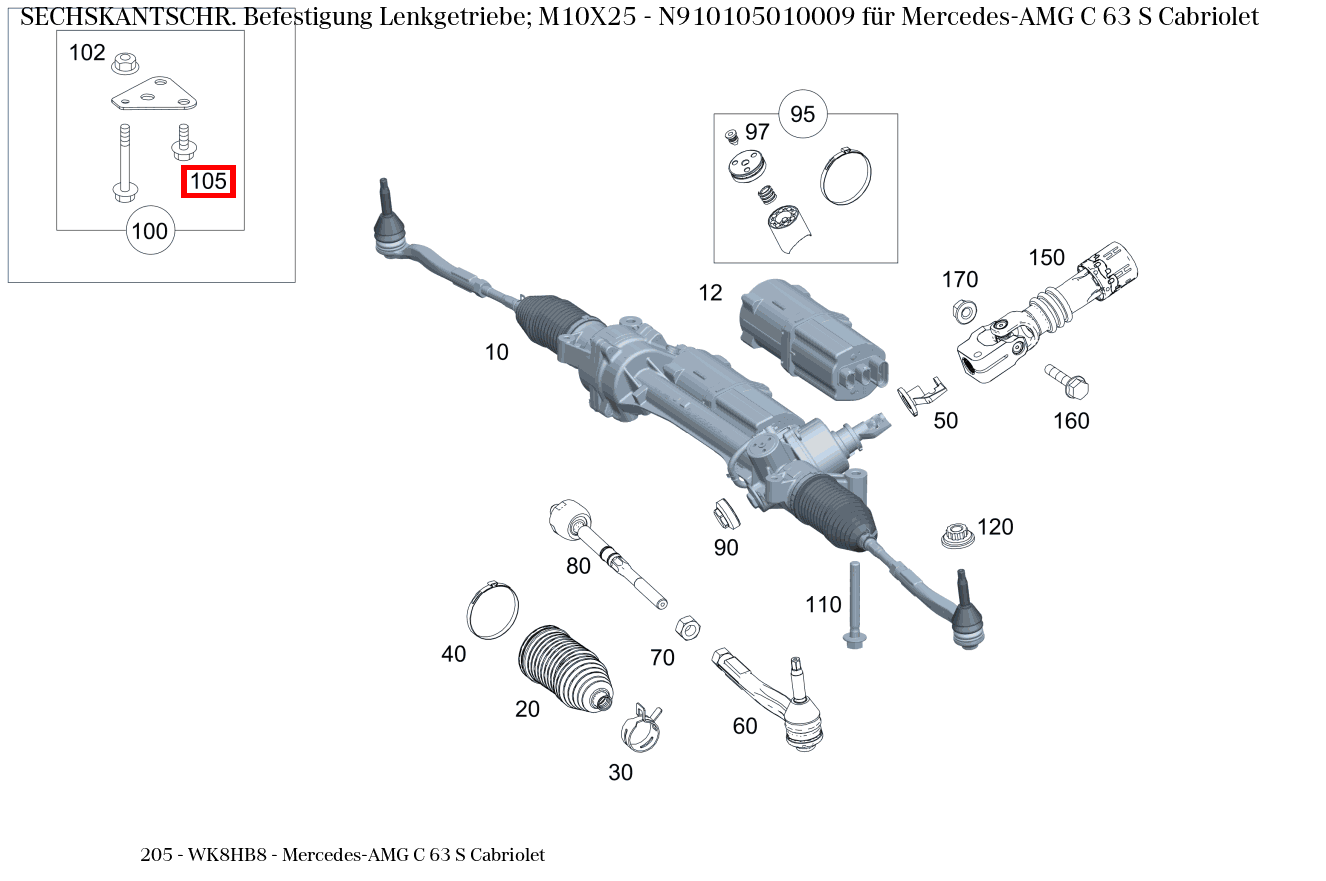Sechskantschraube Befestigung Lenkgetriebe; M10X25 Mercedes-AMG C 63 S Cabriolet 205 Sechskantschraube Befestigung Lenkgetriebe; M10X25 Mercedes-AMG C 63 S Cabriolet 205